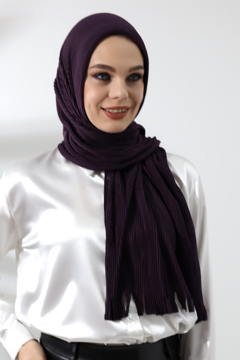 Dark Plum Hijab Ready Made Practical Corded Cotton Shawl - 4