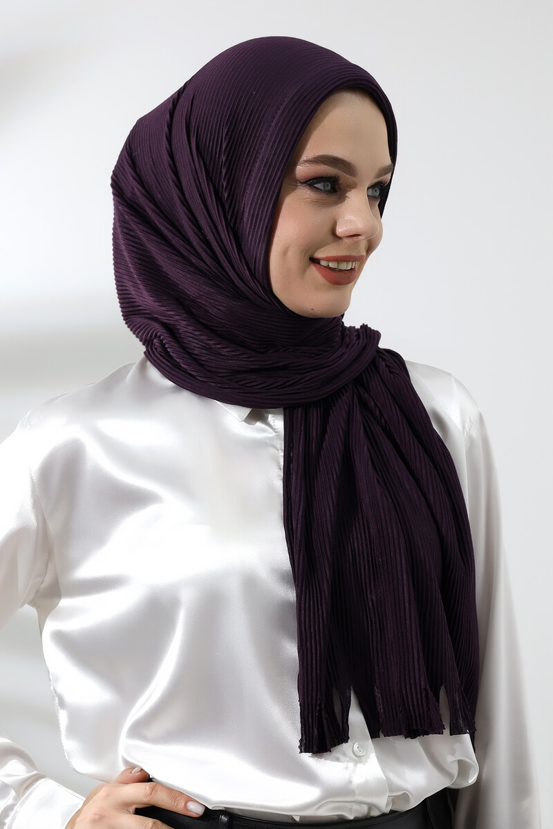 Dark Plum Hijab Ready Made Practical Corded Cotton Shawl - 5