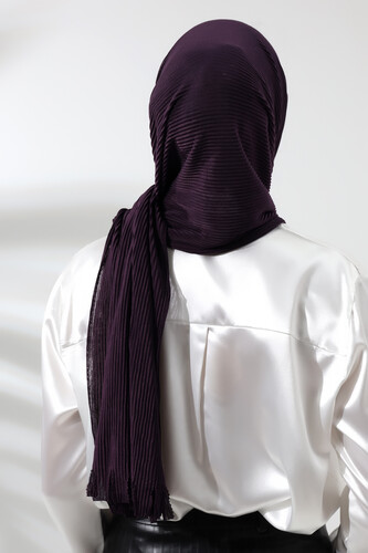 Dark Plum Hijab Ready Made Practical Corded Cotton Shawl - 6