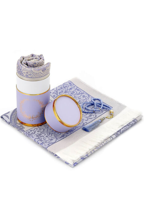 Dear Mother, A Special Cylinder Box Set with Prayer Rugs and a Pearl Rosary - Lilac Color - 2