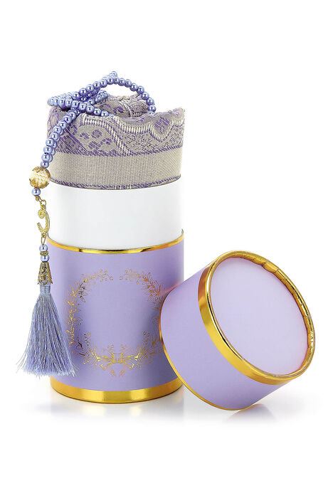 Dear Mother, A Special Cylinder Box Set with Prayer Rugs and a Pearl Rosary - Lilac Color - 3