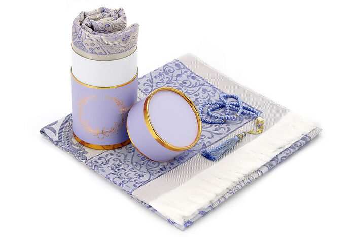 Dear Mother, A Special Cylinder Box Set with Prayer Rugs and a Pearl Rosary - Lilac Color - 5