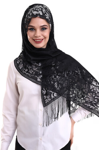 Delicate Cotton Tulle Shawl Black-2 60x160 - 1