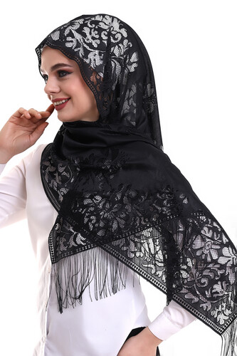 Delicate Cotton Tulle Shawl Black-2 60x160 - 2