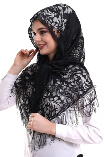 Delicate Cotton Tulle Shawl Black-2 60x160 - 3