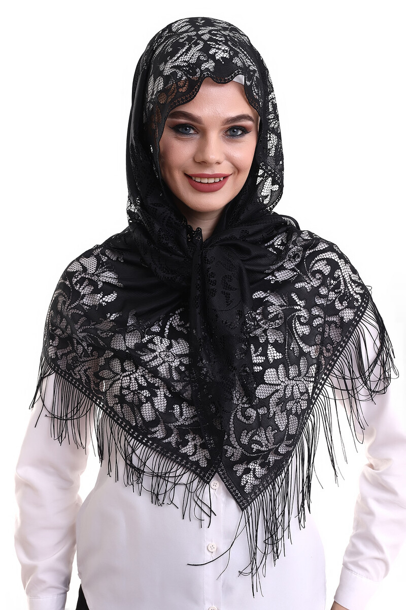 Delicate Cotton Tulle Shawl Black-2 60x160 - 4