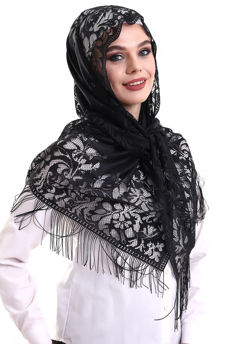 Delicate Cotton Tulle Shawl Black-2 60x160 - 5