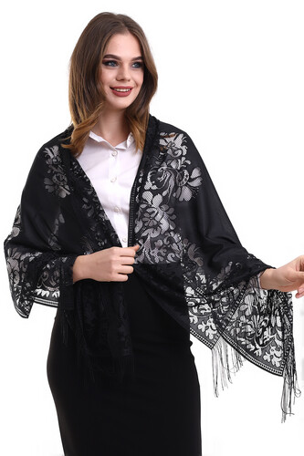 Delicate Cotton Tulle Shawl Black 60x160 - 3