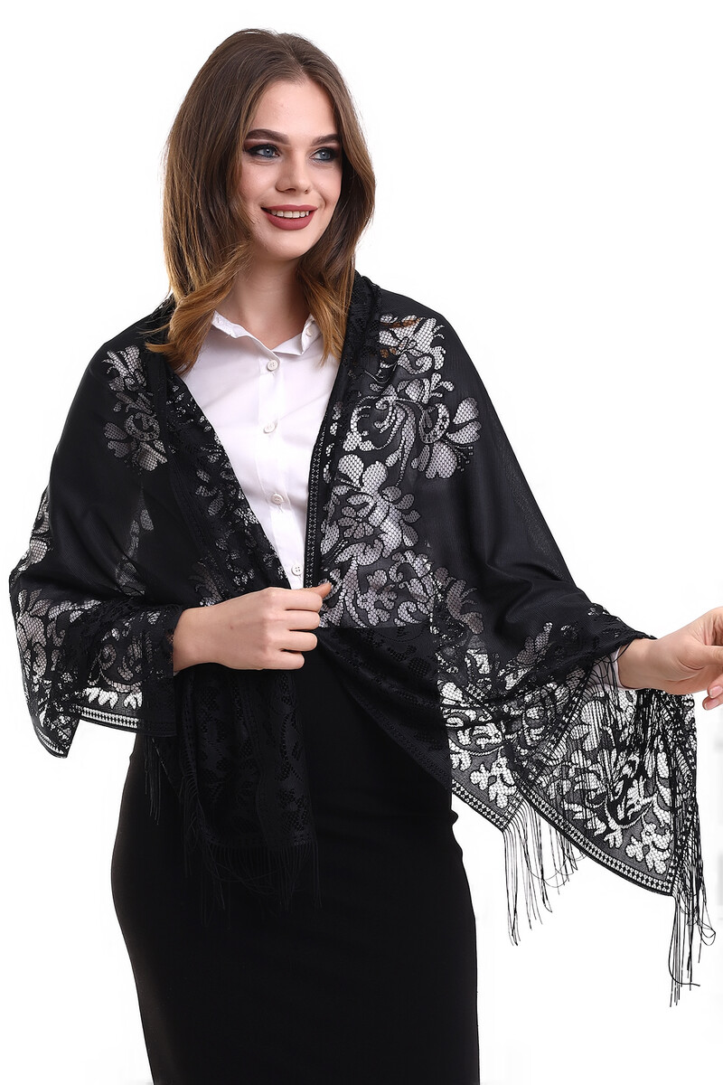 Delicate Cotton Tulle Shawl Black 60x160 - 3