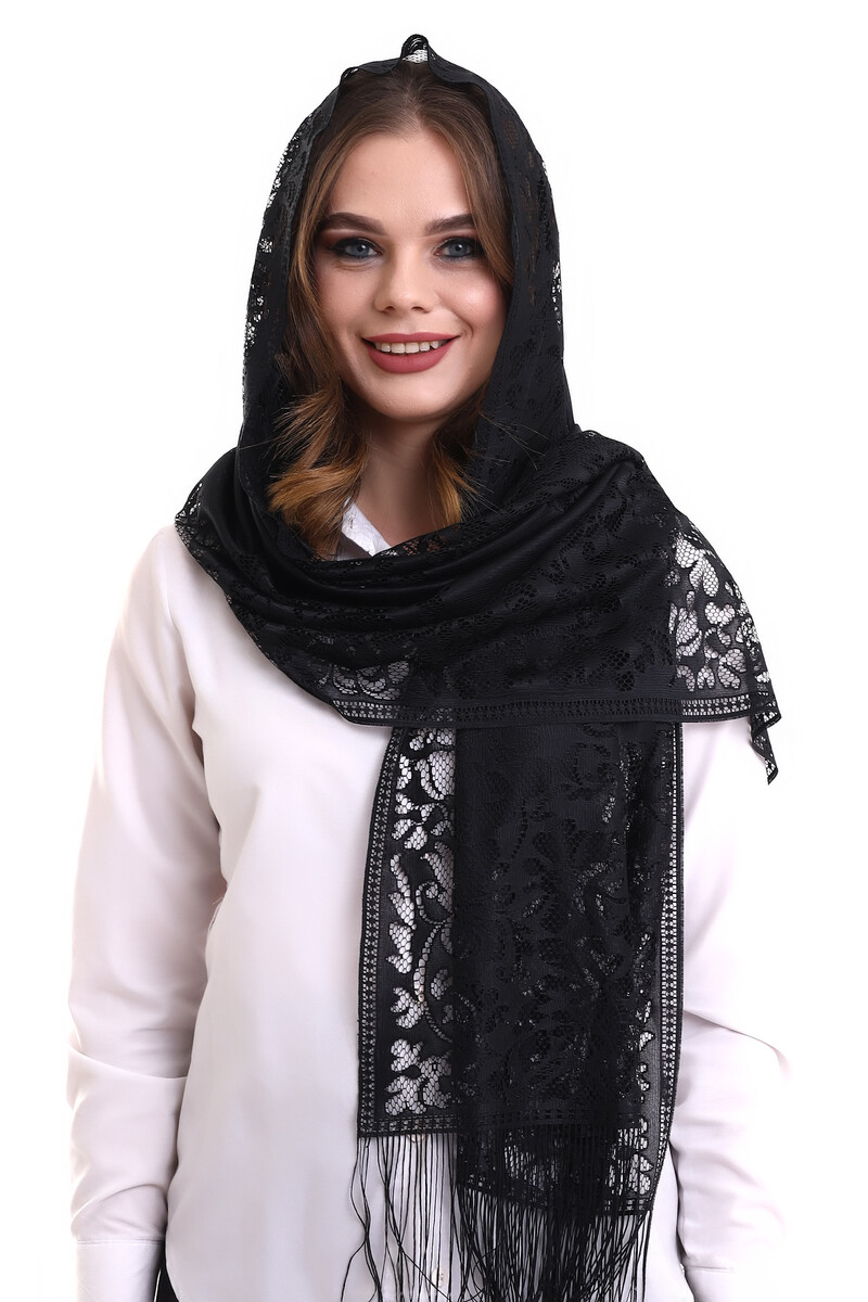 Delicate Cotton Tulle Shawl Black 60x160 - 1