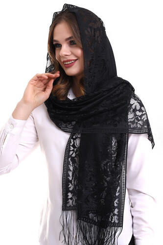 Delicate Cotton Tulle Shawl Black 60x160 - 2