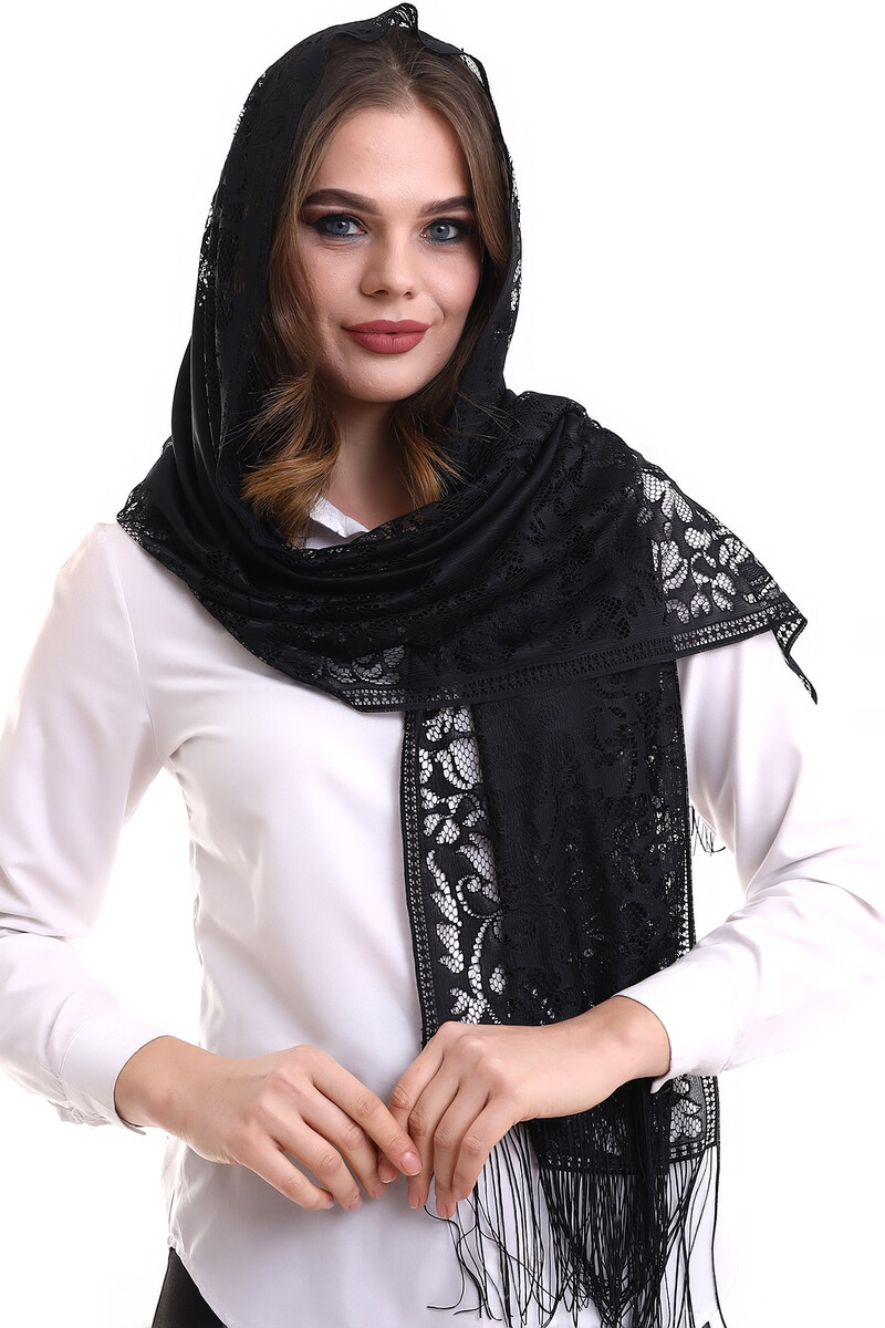 Delicate Cotton Tulle Shawl Black 60x160 - 4