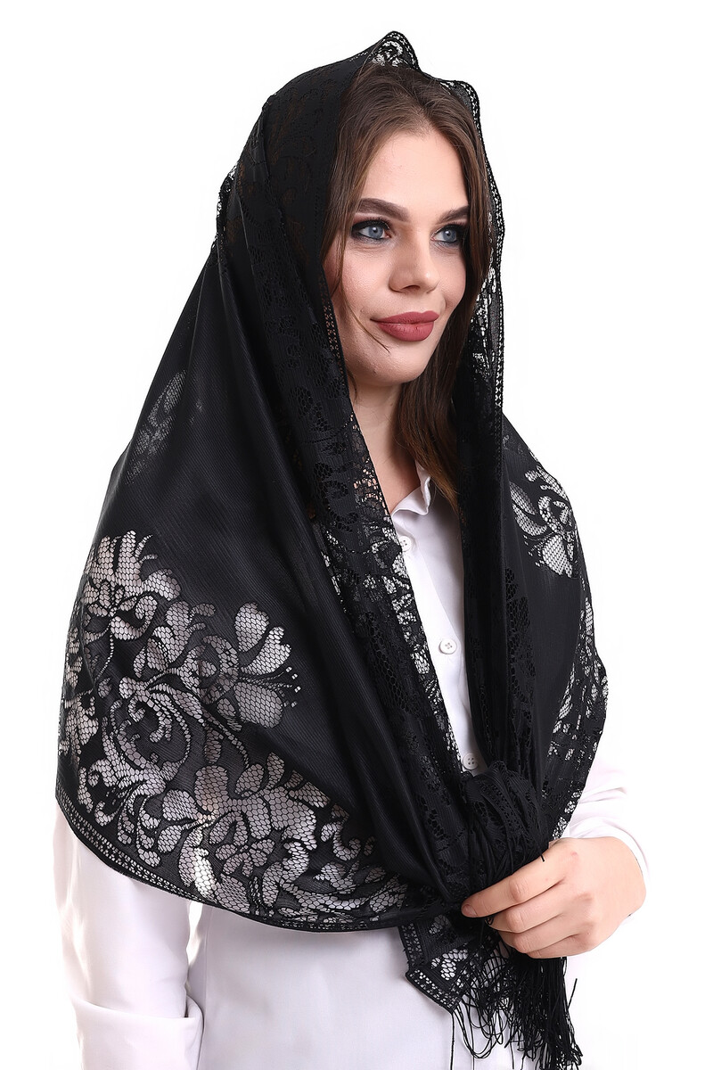 Delicate Cotton Tulle Shawl Black 60x160 - 5