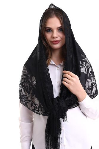 Delicate Cotton Tulle Shawl Black 60x160 - 6