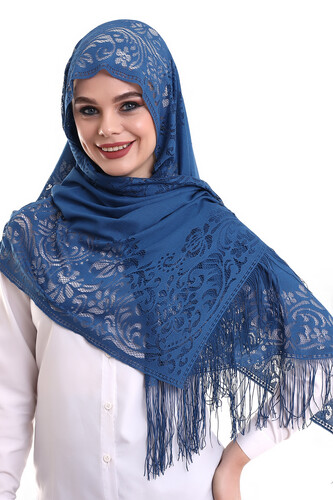 Delicate Cotton Tulle Shawl Blue-2 60x160 - 1