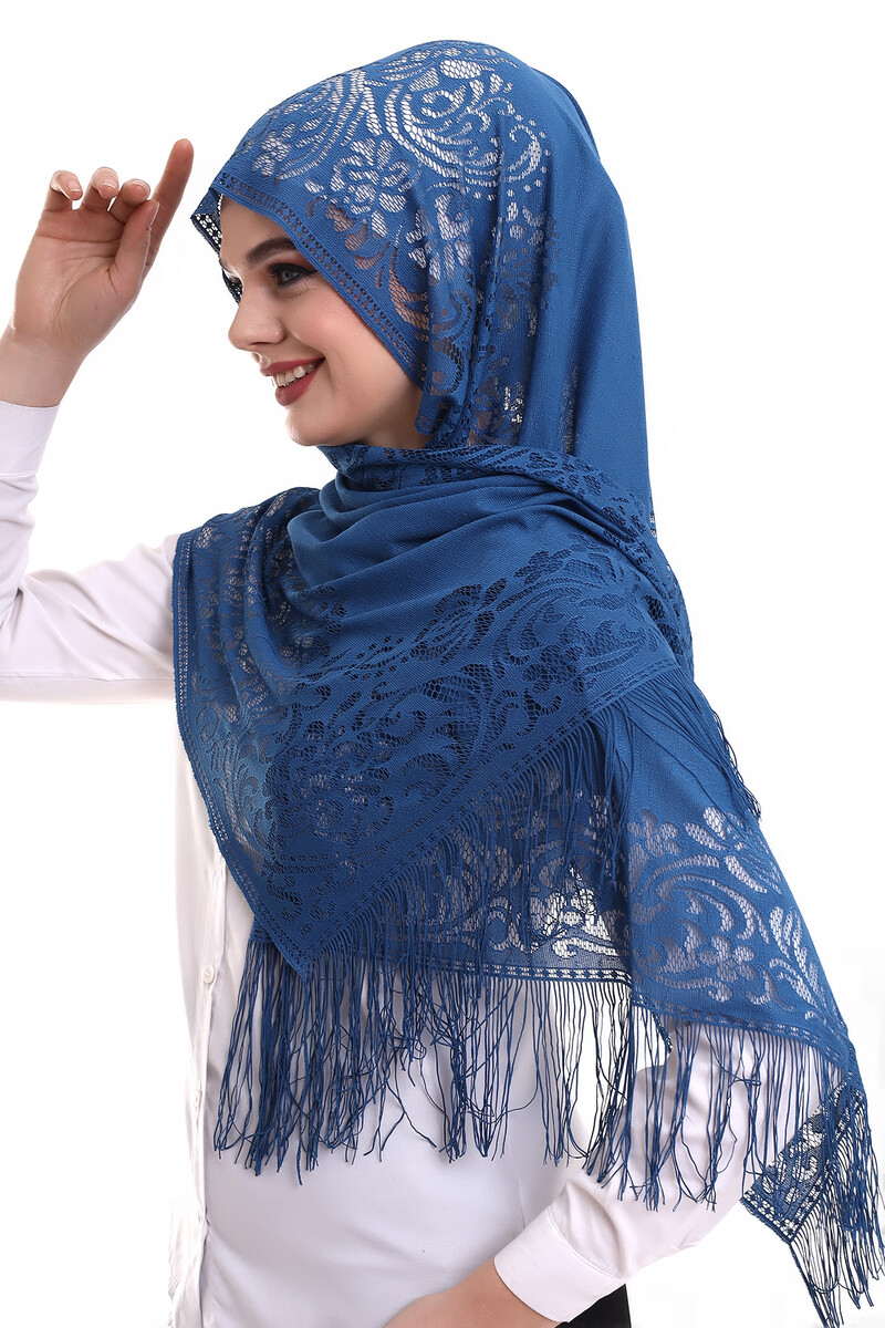 Delicate Cotton Tulle Shawl Blue-2 60x160 - 2