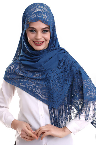 Delicate Cotton Tulle Shawl Blue-2 60x160 - 3