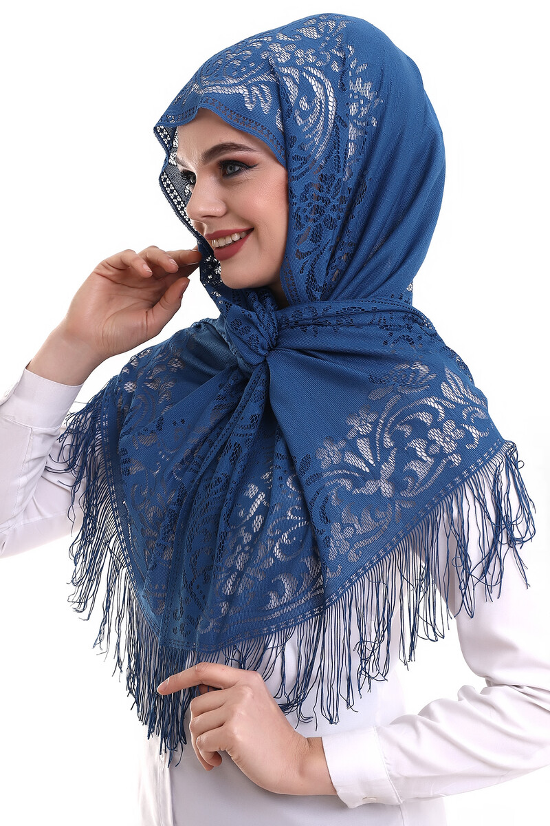 Delicate Cotton Tulle Shawl Blue-2 60x160 - 4