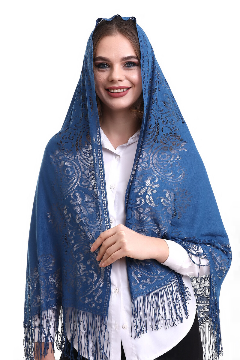 Delicate Cotton Tulle Shawl Navy 60x160 - 2