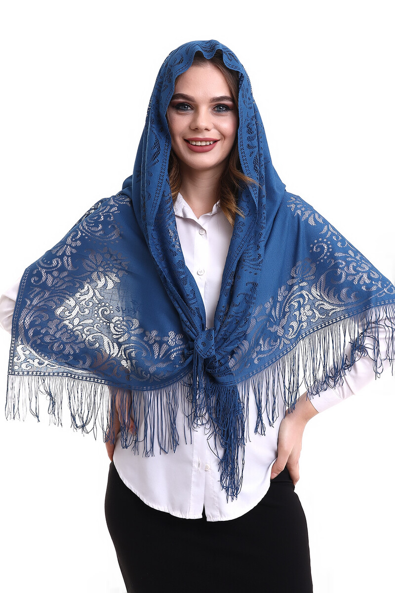 Delicate Cotton Tulle Shawl Navy 60x160 - 3