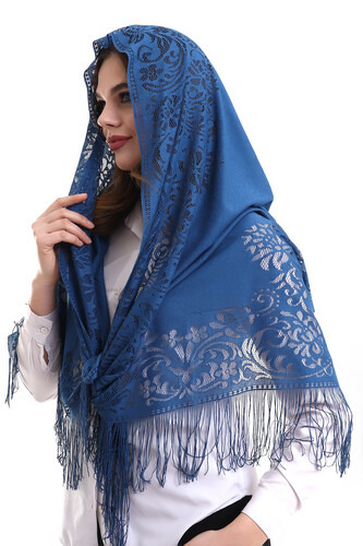 Delicate Cotton Tulle Shawl Navy 60x160 - 4