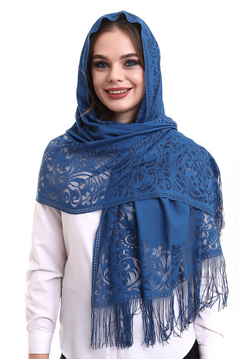 Delicate Cotton Tulle Shawl Navy 60x160 - 1