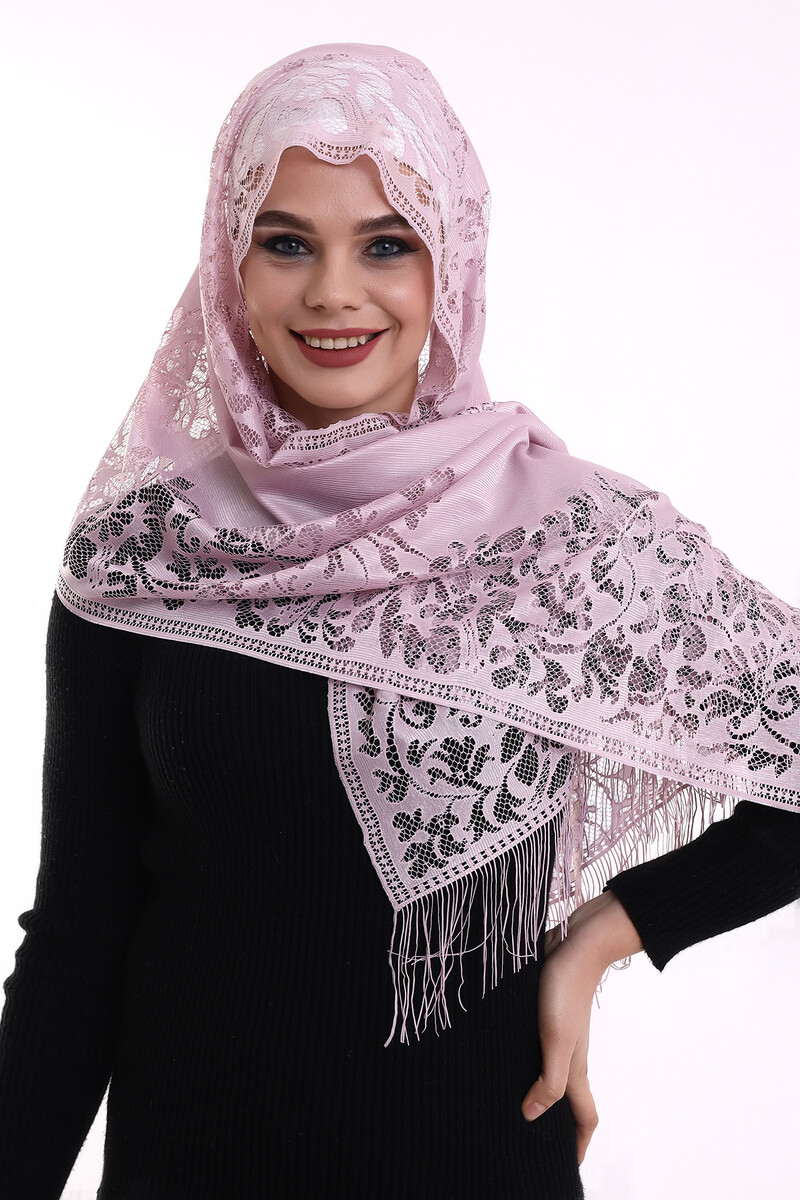 Delicate Cotton Tulle Shawl Pink-2 60x160 - 1