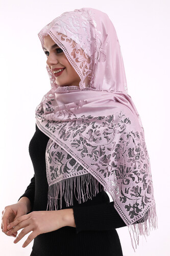 Delicate Cotton Tulle Shawl Pink-2 60x160 - 2