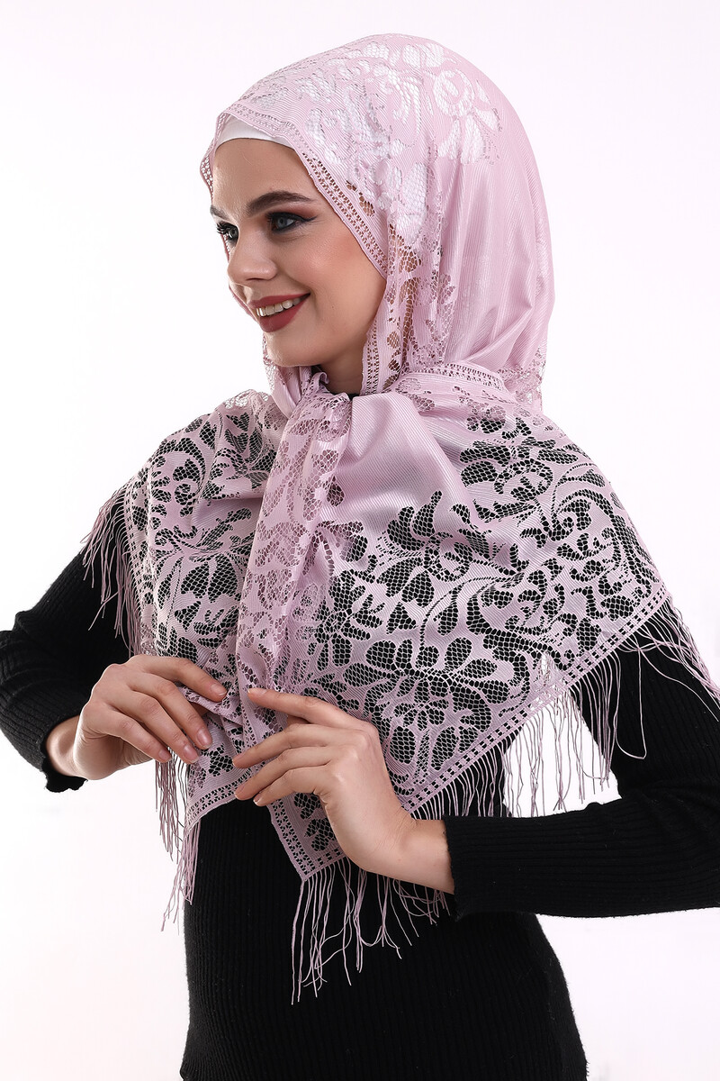 Delicate Cotton Tulle Shawl Pink-2 60x160 - 4