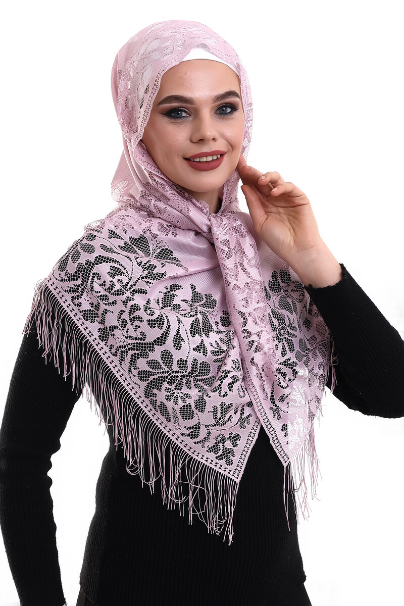 Delicate Cotton Tulle Shawl Pink-2 60x160 - 5