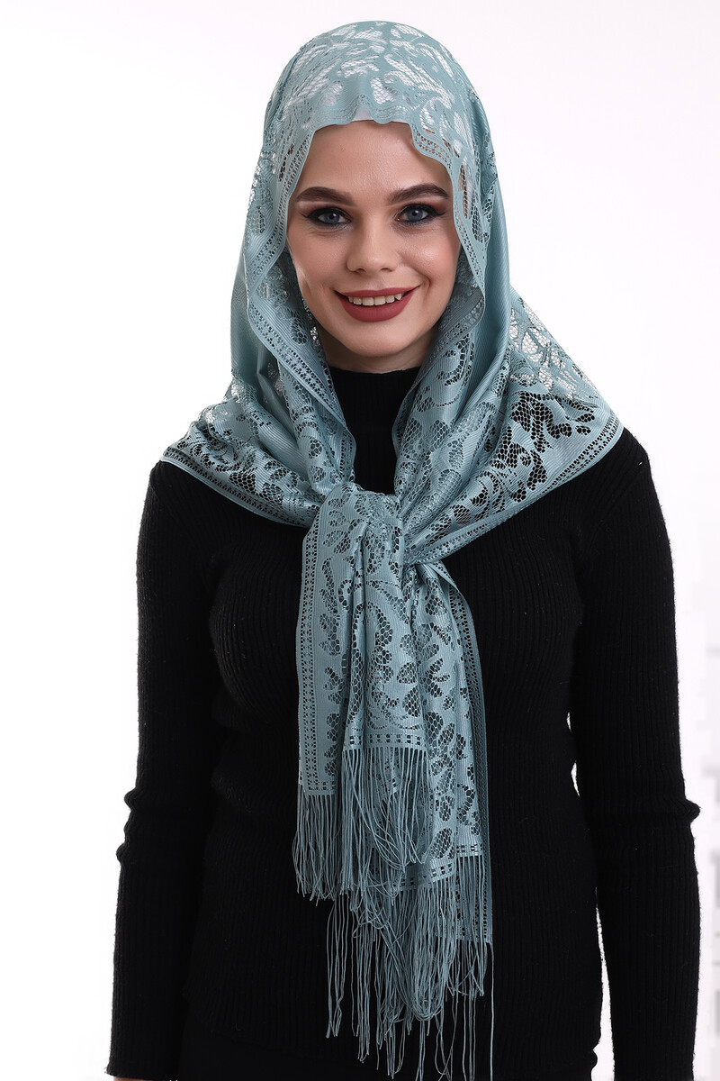 Delicate Cotton Tulle Shawl Turquoise-2 60x160 - 1