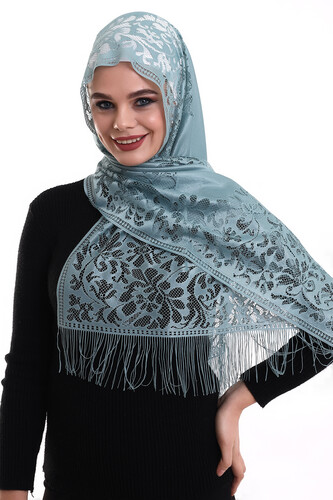 Delicate Cotton Tulle Shawl Turquoise-2 60x160 - 3