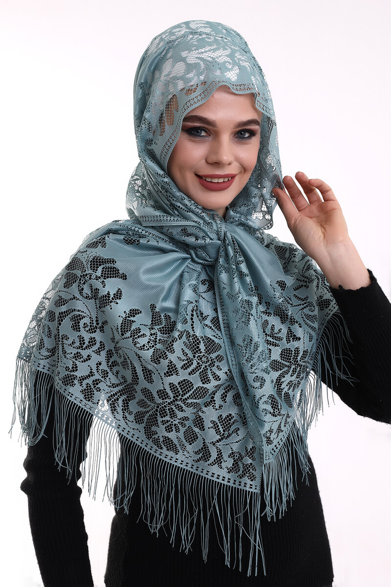 Delicate Cotton Tulle Shawl Turquoise-2 60x160 - 5