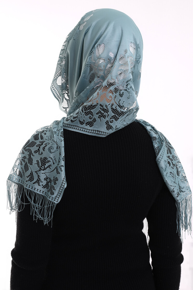 Delicate Cotton Tulle Shawl Turquoise-2 60x160 - 6