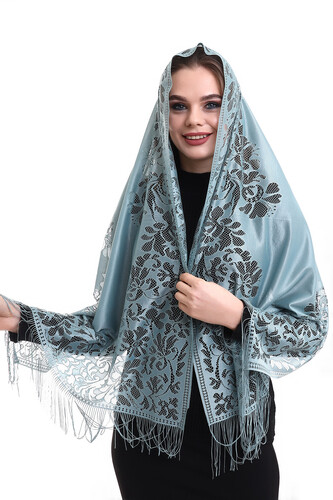 Delicate Cotton Tulle Shawl Turquoise 60x160 - 2