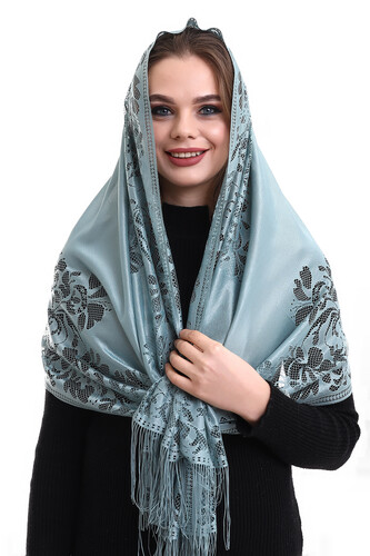 Delicate Cotton Tulle Shawl Turquoise 60x160 - 3