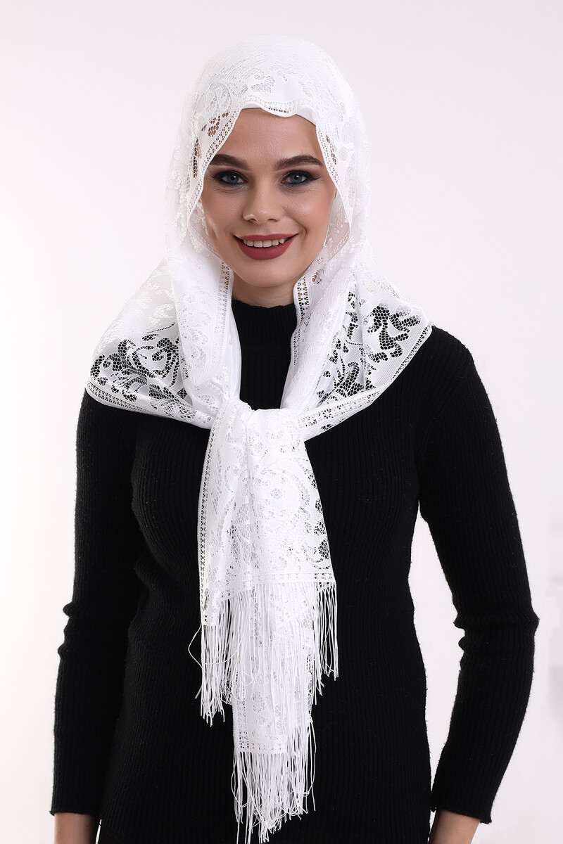 Delicate Cotton Tulle Shawl White-2 60x160 - 1