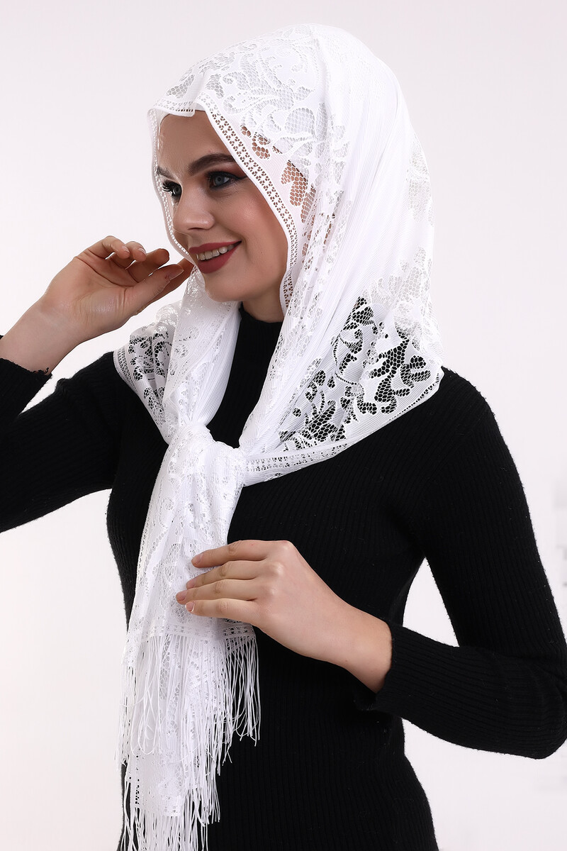 Delicate Cotton Tulle Shawl White-2 60x160 - 2