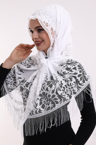 Delicate Cotton Tulle Shawl White-2 60x160 - 3