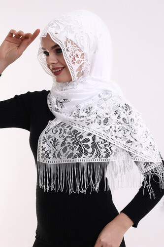 Delicate Cotton Tulle Shawl White-2 60x160 - 4