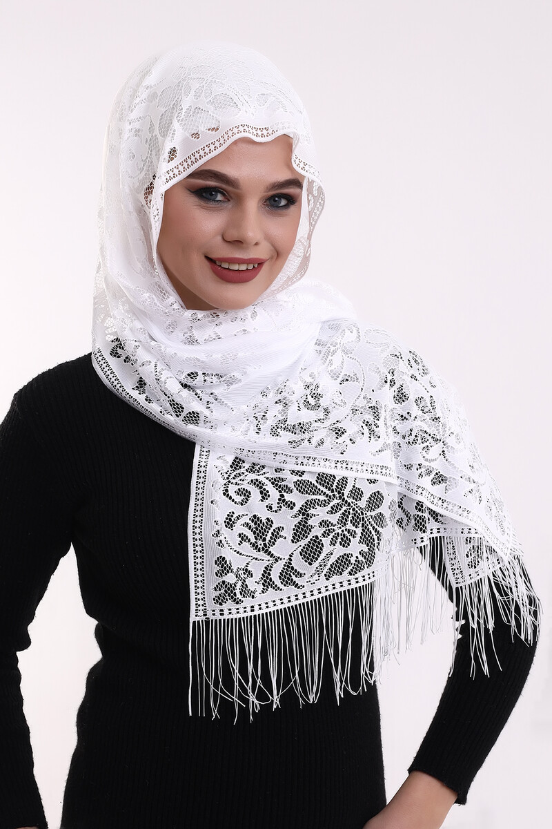 Delicate Cotton Tulle Shawl White-2 60x160 - 5