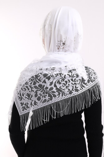 Delicate Cotton Tulle Shawl White-2 60x160 - 6