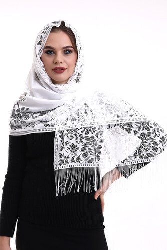 Delicate Cotton Tulle Shawl White 60x160 - 5