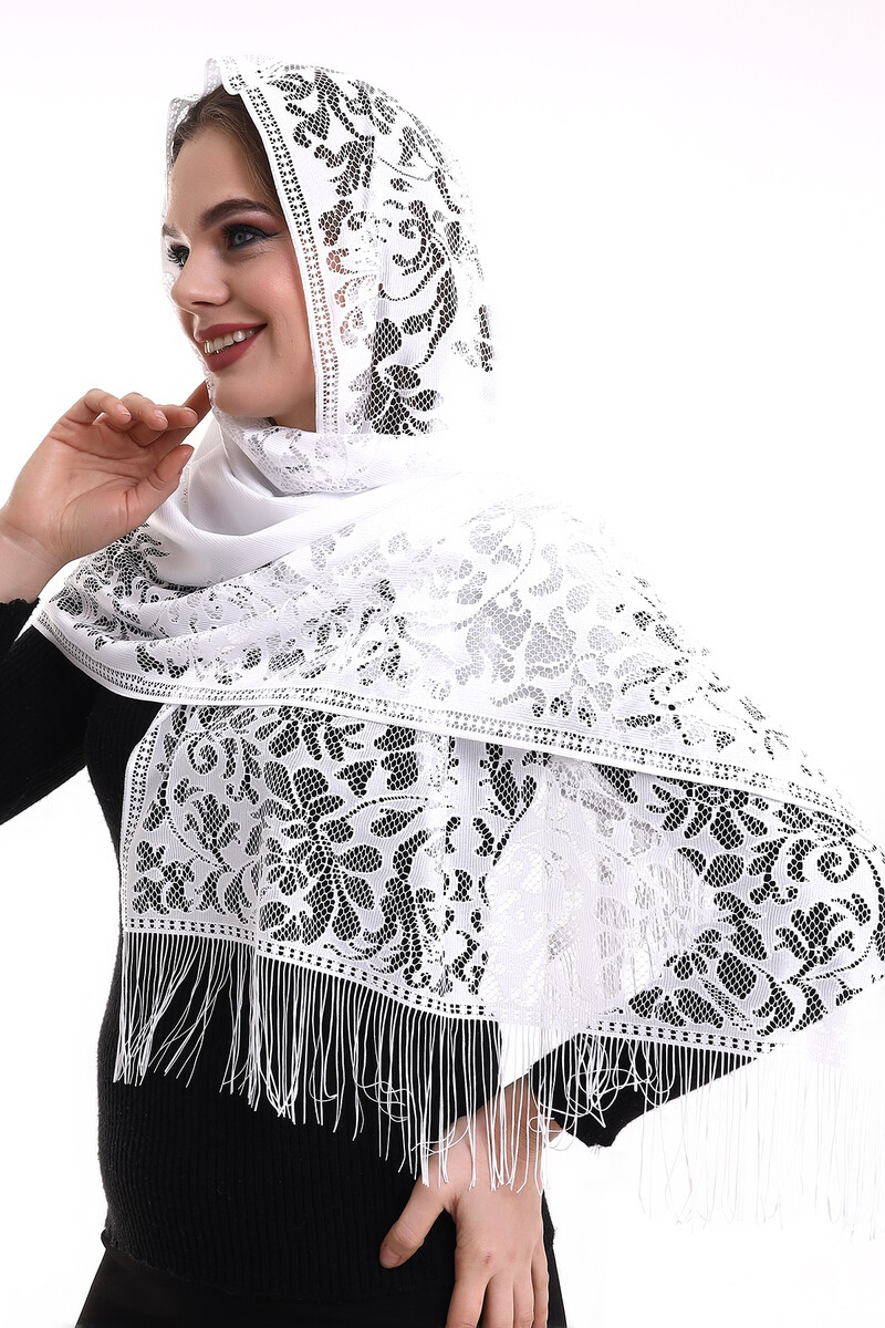 Delicate Cotton Tulle Shawl White 60x160 - 6