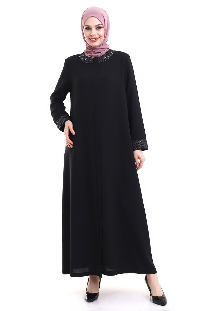 Derin Store Collar and Arm Stone Veiling Abaya 23300-23 Black - 1