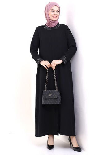 Derin Store Collar and Arm Stone Veiling Abaya 23300-23 Black - 6