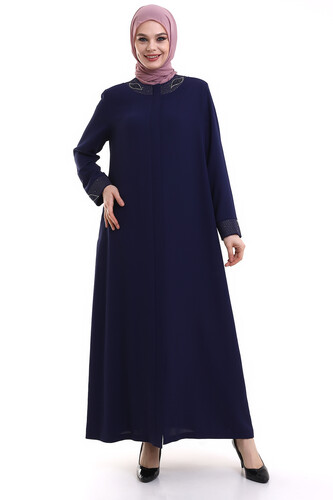 Derin Store Collar and Arm Stone Veiling Abaya 23300-23 İndigo - 1