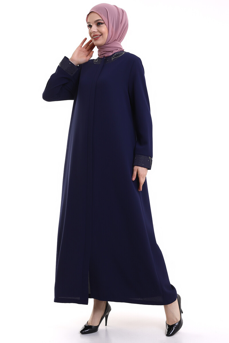 Derin Store Collar and Arm Stone Veiling Abaya 23300-23 İndigo - 2