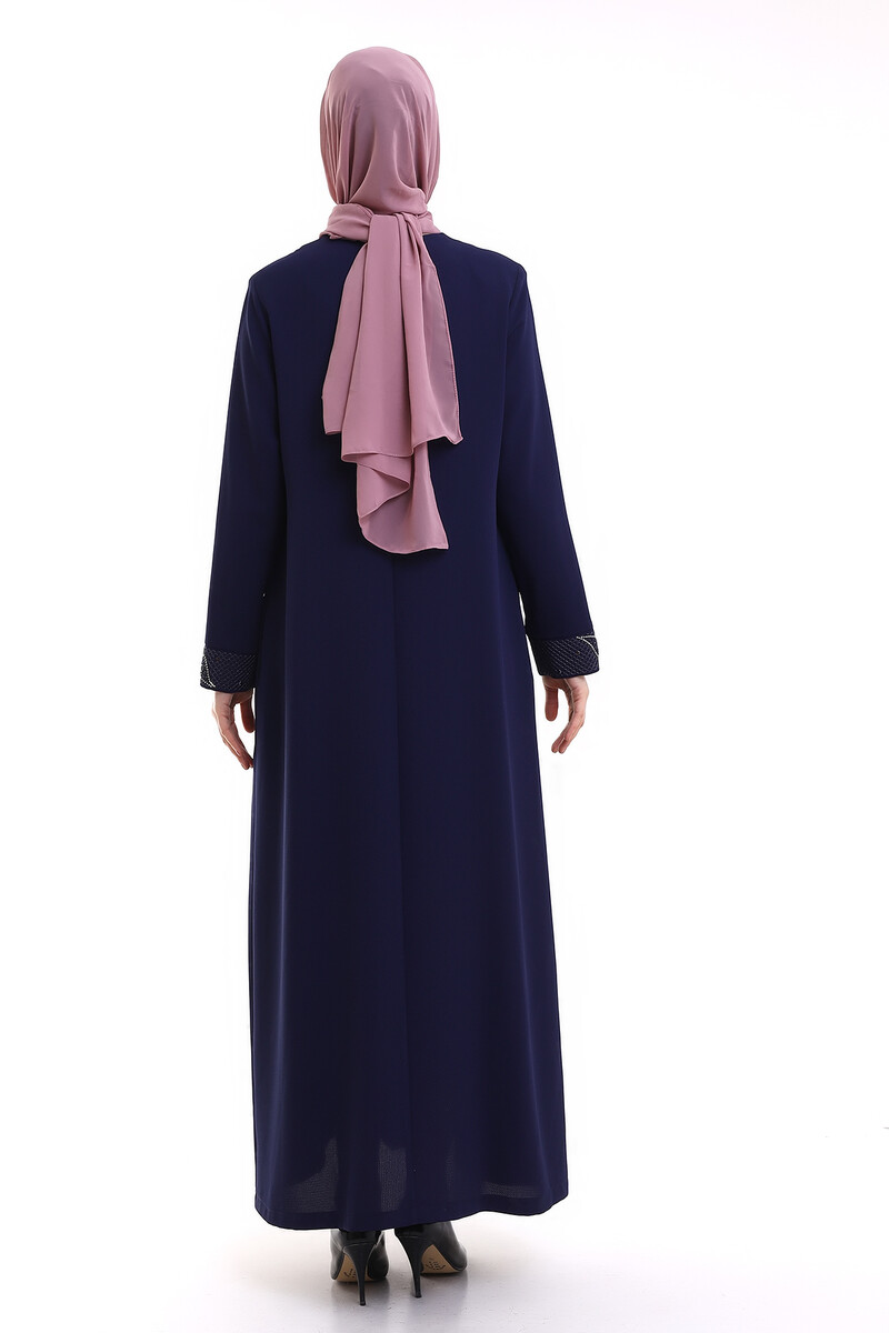 Derin Store Collar and Arm Stone Veiling Abaya 23300-23 İndigo - 3