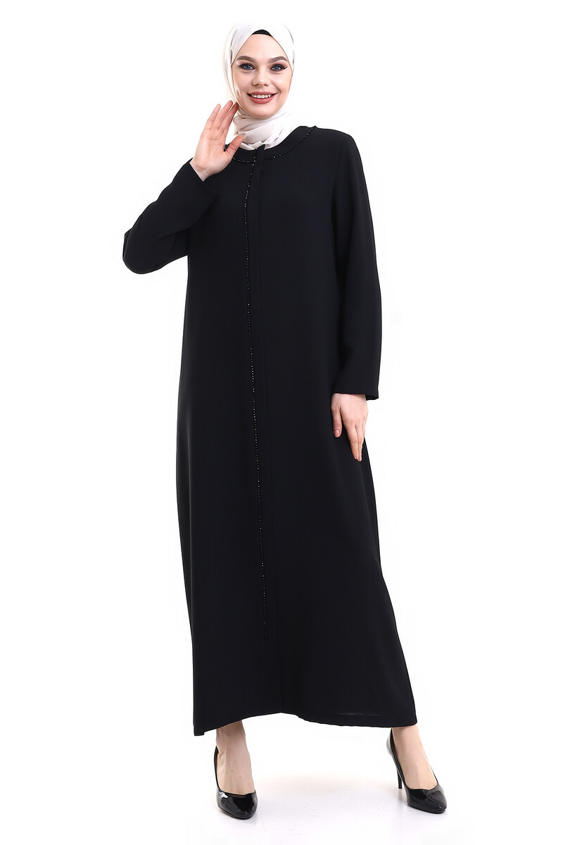 Derin Store Piping Stone Abaya 23315-23 Black - 1